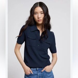 Other Stories Fitted Utility Knit Polo Navy Size XS